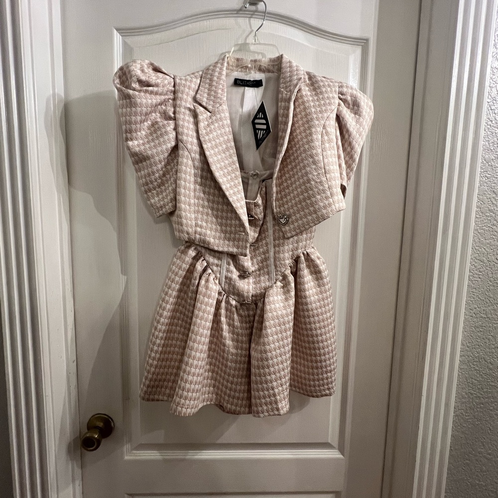 Tan Ruffled Houndstooth romper